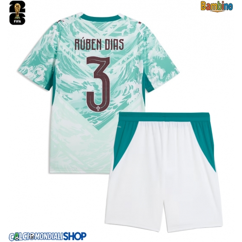 Maglie da calcio Portogallo Ruben Dias #3 Seconda Maglia Bambino Mondiali 2026  Manica Corta + Pantaloni corti)